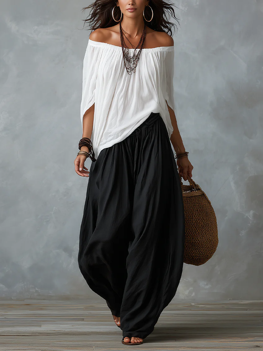 Mar™ | Conjunto de Top Blanco y Pantalones Acampanados