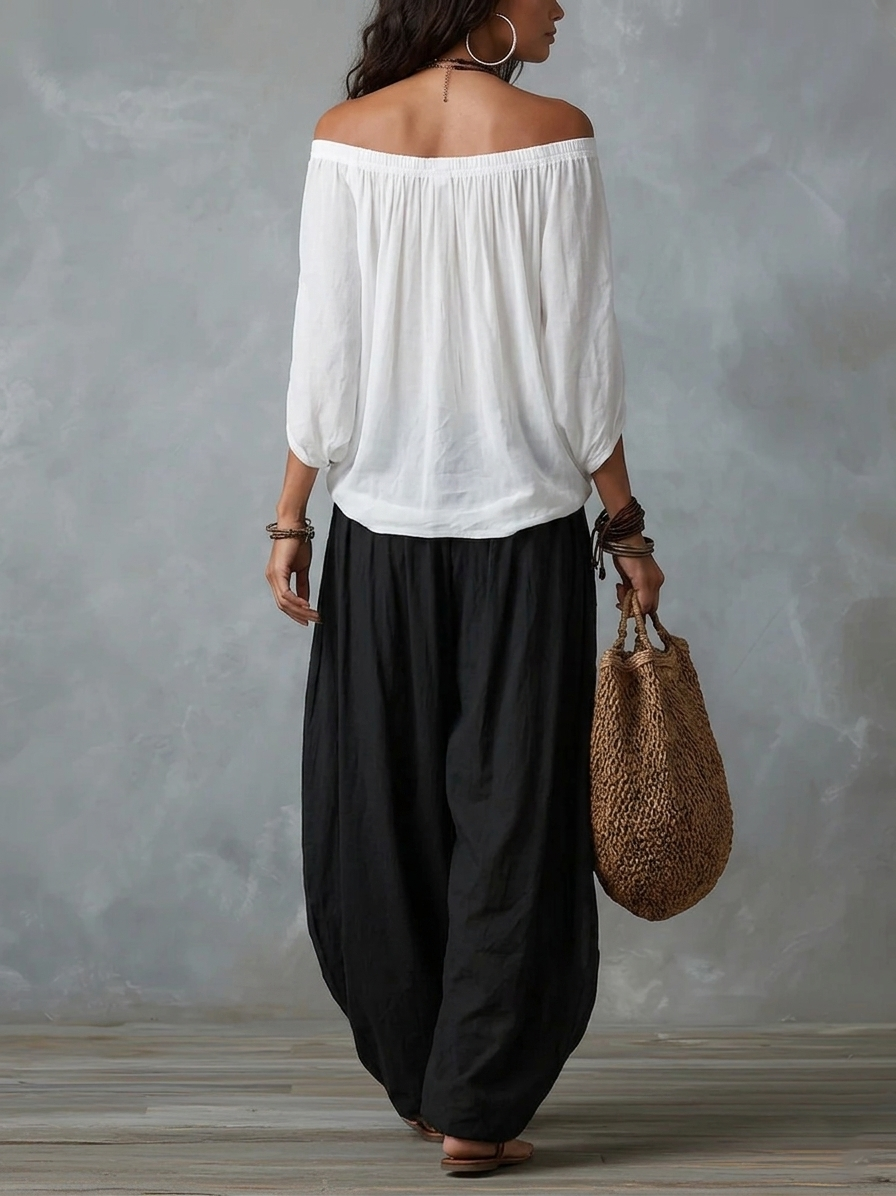 Mar™ | Conjunto de Top Blanco y Pantalones Acampanados