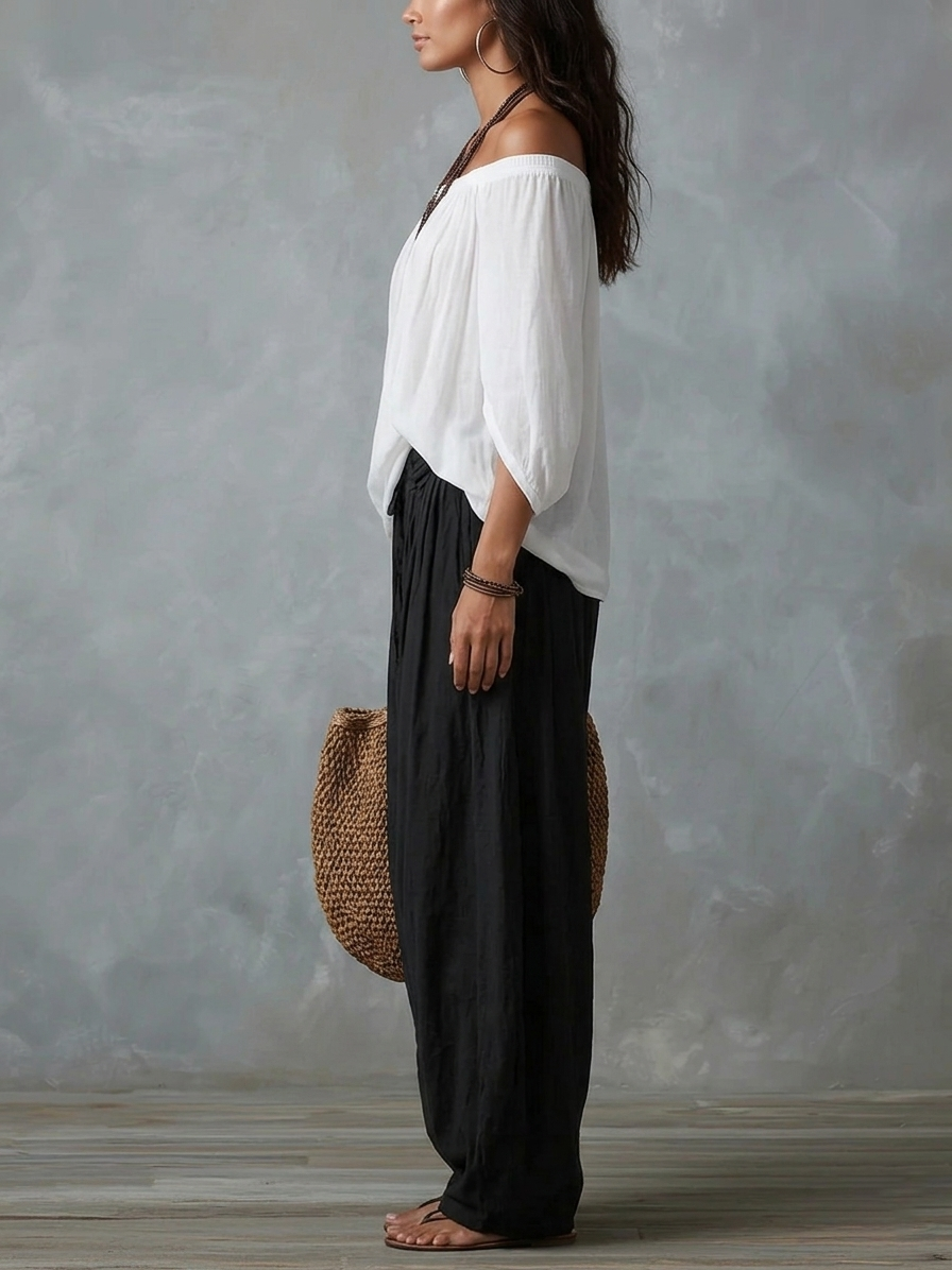 Mar™ | Conjunto de Top Blanco y Pantalones Acampanados
