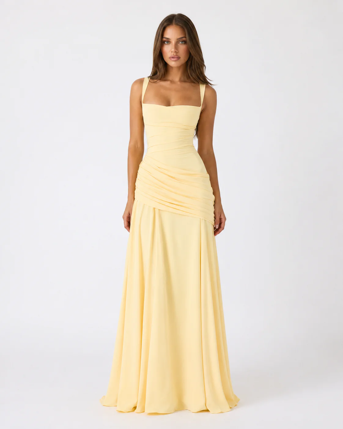 Vestido Ana™ | Largo con Escote Cuadrado Fruncido