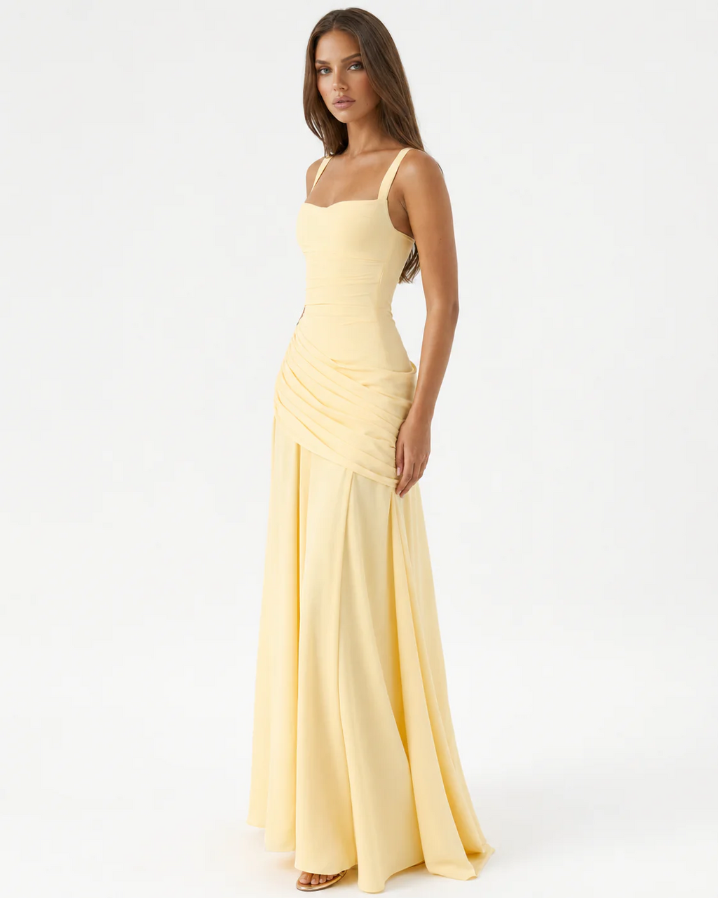 Vestido Ana™ | Largo con Escote Cuadrado Fruncido