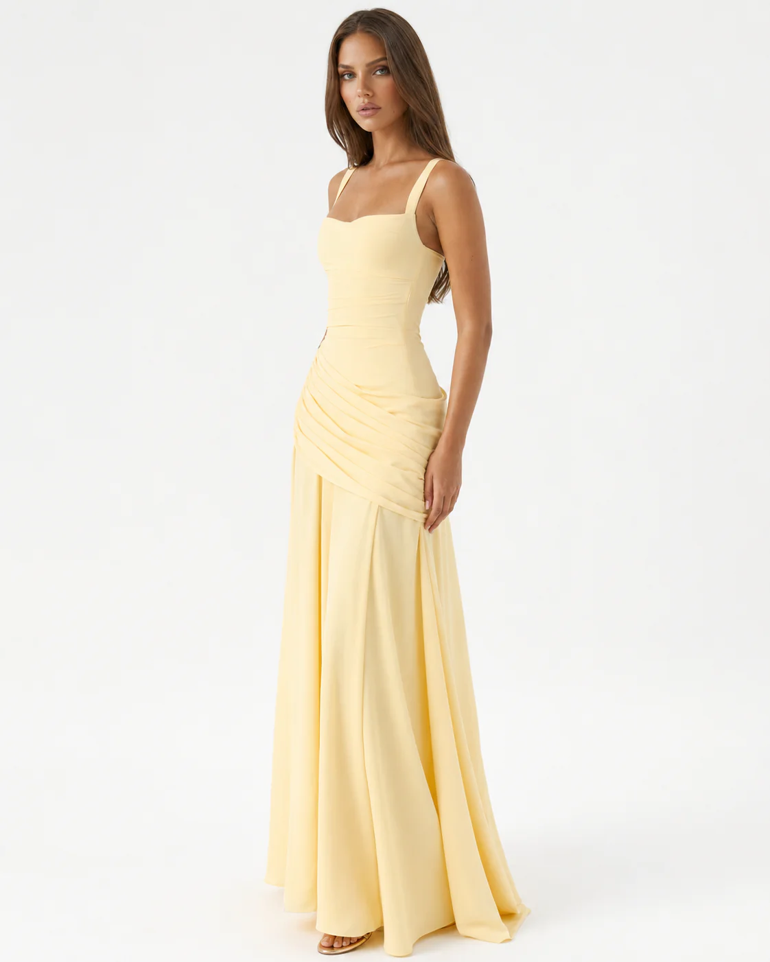 Vestido Ana™ | Largo con Escote Cuadrado Fruncido