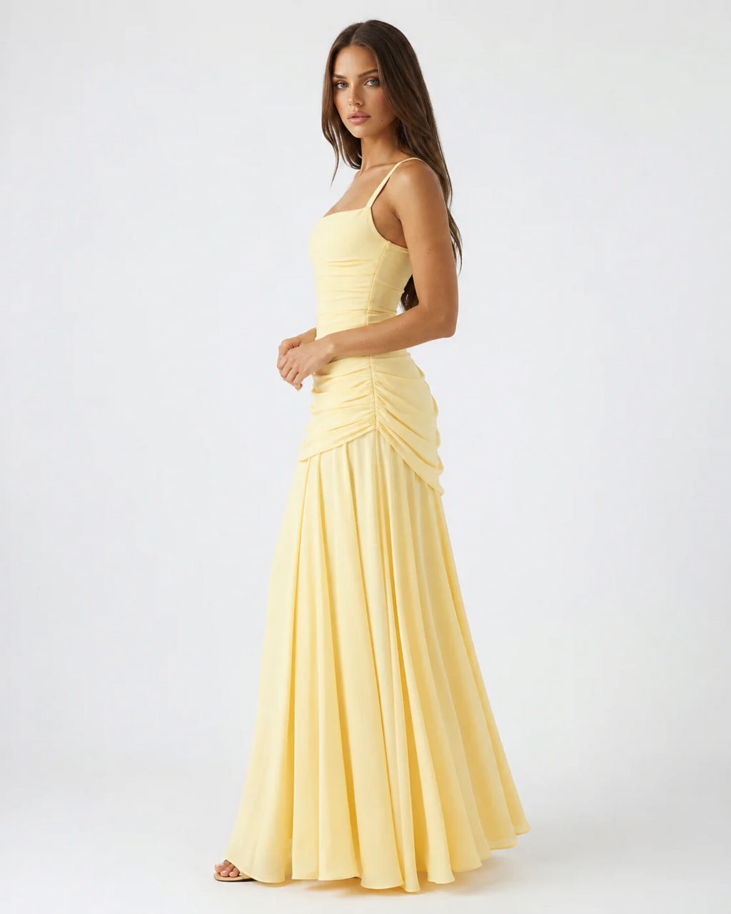 Vestido Ana™ | Largo con Escote Cuadrado Fruncido
