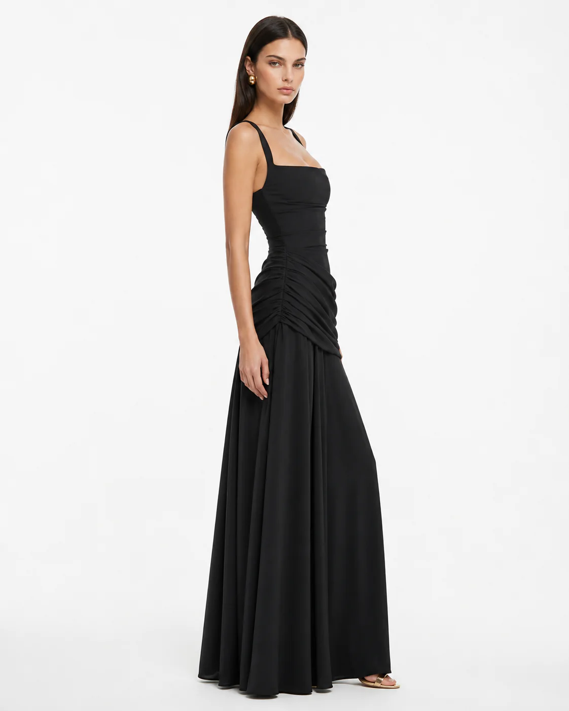 Vestido Ana™ | Largo con Escote Cuadrado Fruncido