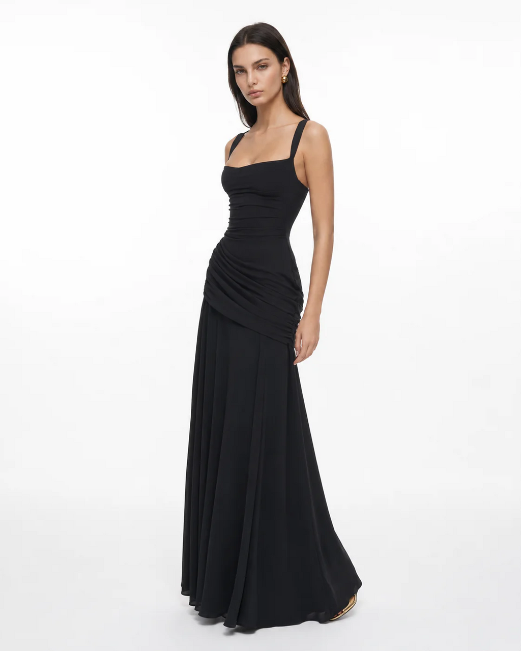 Vestido Ana™ | Largo con Escote Cuadrado Fruncido