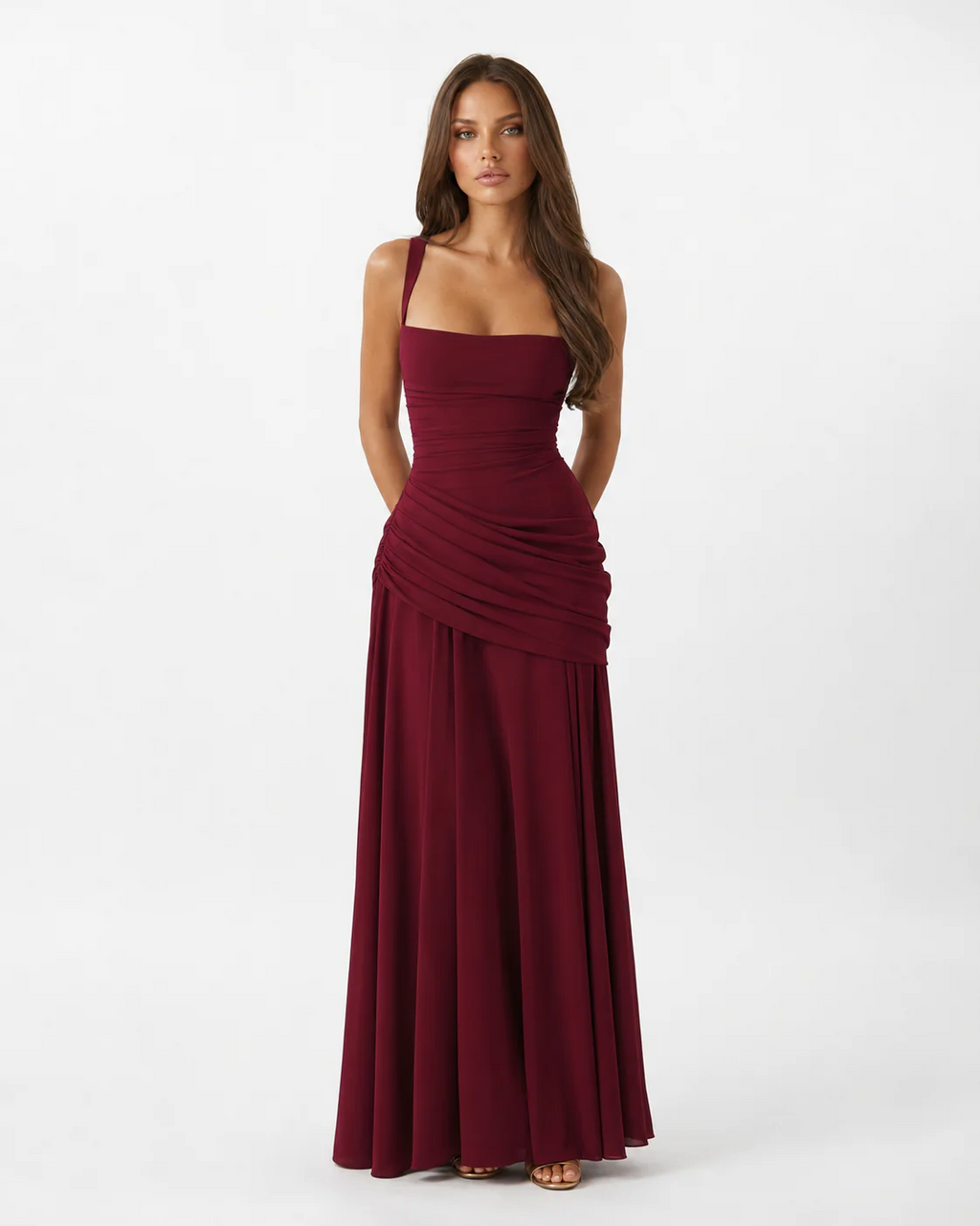 Vestido Ana™ | Largo con Escote Cuadrado Fruncido