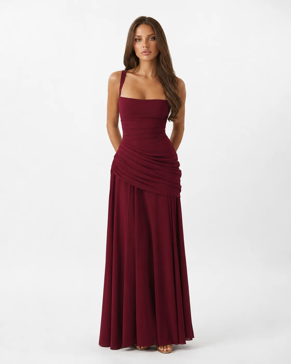 Vestido Ana™ | Largo con Escote Cuadrado Fruncido
