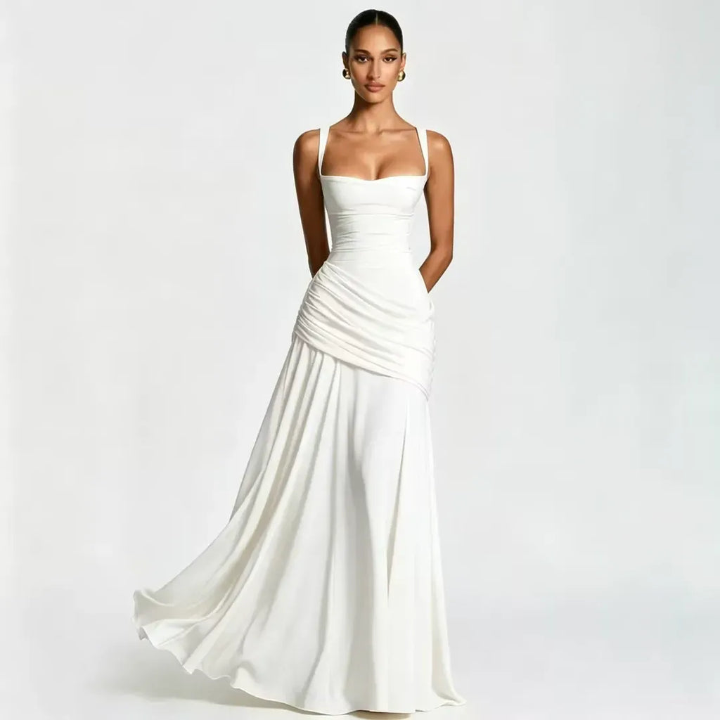 Vestido Ana™ | Largo con Escote Cuadrado Fruncido
