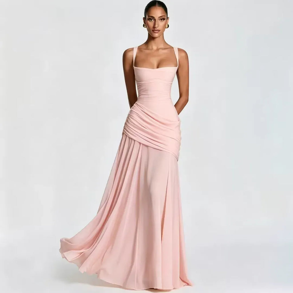 Vestido Ana™ | Largo con Escote Cuadrado Fruncido