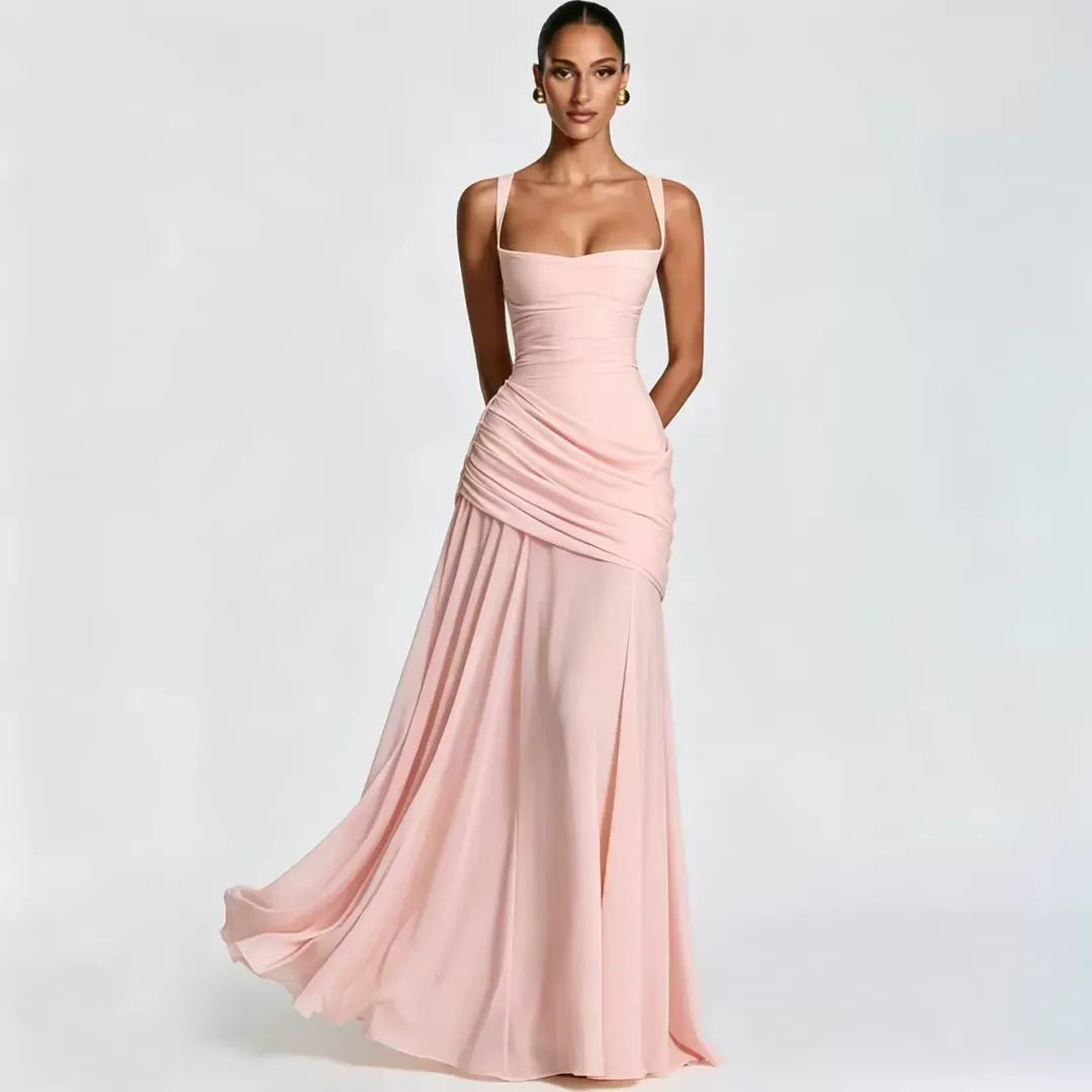 Vestido Ana™ | Largo con Escote Cuadrado Fruncido