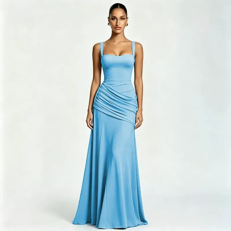 Vestido Ana™ | Largo con Escote Cuadrado Fruncido