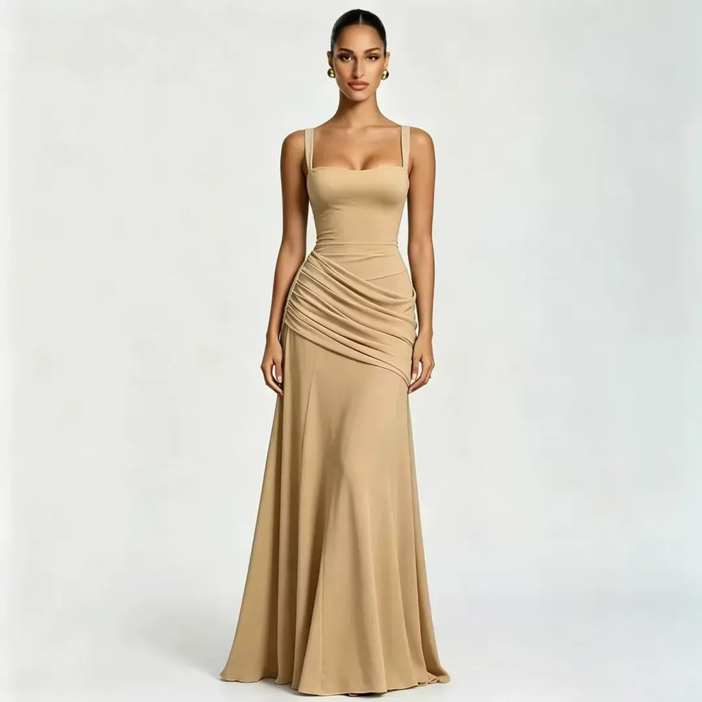 Vestido Ana™ | Largo con Escote Cuadrado Fruncido