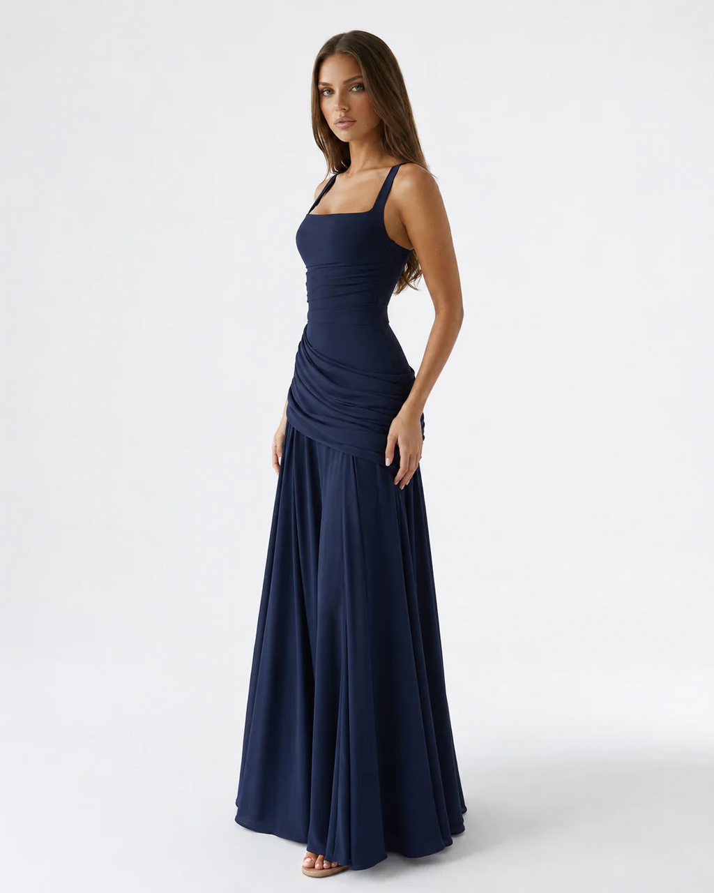 Vestido Ana™ | Largo con Escote Cuadrado Fruncido